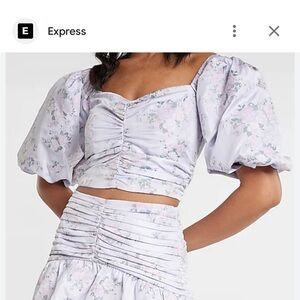 Brand New with Tag Express Floral Puff Sleeve Ruched Top Size Large